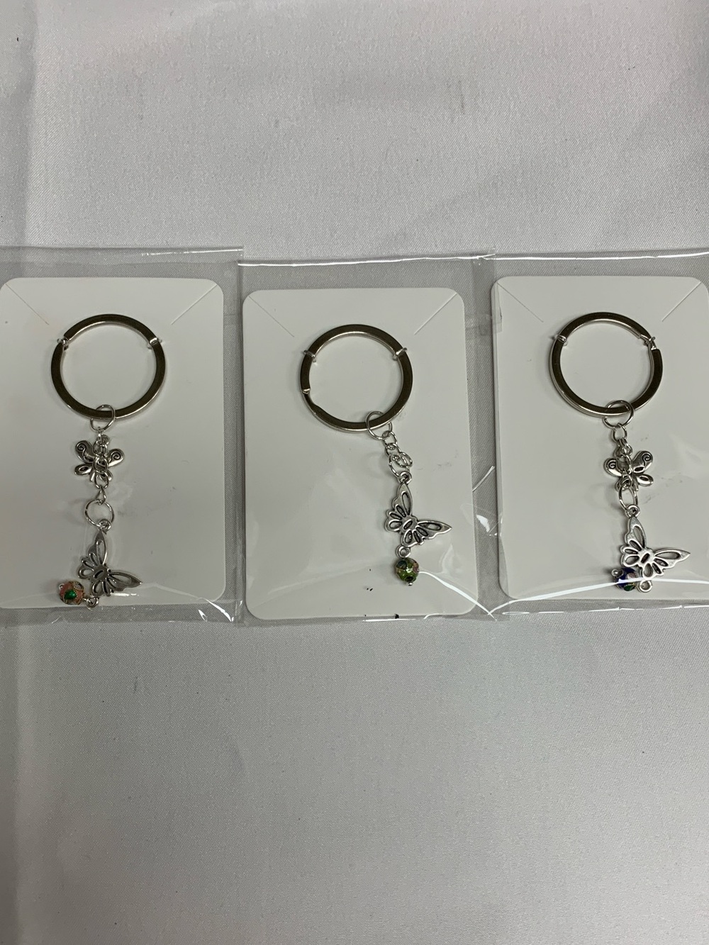 3 Silver Butterfly Charm Keychain with Cloisonné Bead